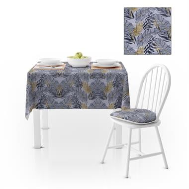 Palmiye Desenli Sarı Gri Dijital Baskılı Petek Dokuma Masa Örtüsü 140x260