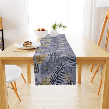 Palmiye Desenli Sarı Gri Dijital Baskılı Petek Dokuma Runner 40x140 