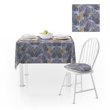 Palmiye Desenli Sarı Gri Dijital Baskılı Petek Dokuma Masa Örtüsü 140x220