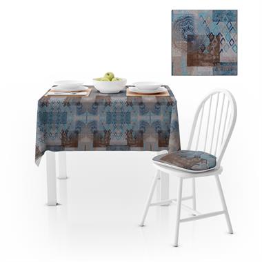 Patchwork Desenli Motifli Mavi Lacivert Runner Dijital Baskılı Petek Dokuma Masa Örtüsü 140x220