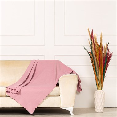 Pembe Dokuma Kadife Şönil Çift Taraflı Koltuk Örtüsü Şalı 175x215cm