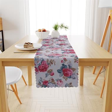 Pudra Gri Renkli Desenli Kadife Dokulu Runner 40x180