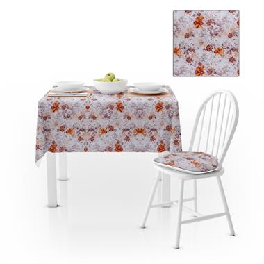 Renkli Çiçek Desenli Turuncu Kahve Kadife Dokulu 180X220 Masa Örtüsü