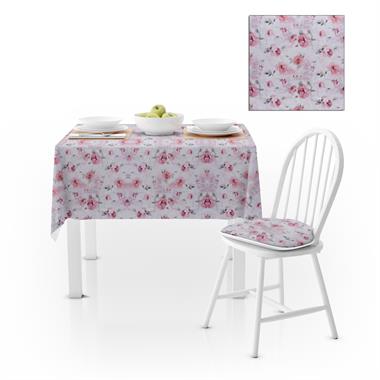 Renkli Desenli Beyaz Gül Kurusu Kadife Dokulu 180X220 Masa Örtüsü