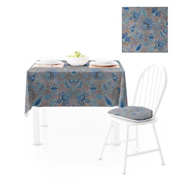Renkli Desenli Koyu Vizon Zemin Mavi Turkuaz Dijital Baskılı Petek Dokuma Masa Örtüsü 140x220