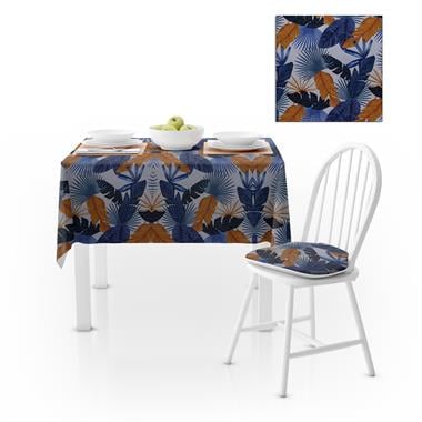 Renkli Desenli Modern Lacivert Taba Dijital Baskılı Petek Dokuma Masa Örtüsü 140x140
