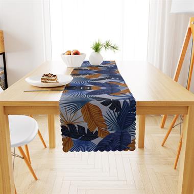 Renkli Desenli Modern Lacivert Taba Dijital Baskılı Petek Dokuma Runner 40x140 