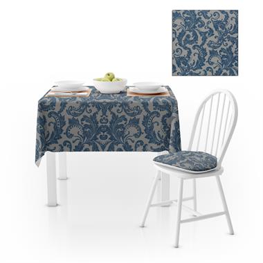 Şal Desenli Eskitme Kot Baskılı Mavi Dijital Baskılı Petek Dokuma Masa Örtüsü 120x140