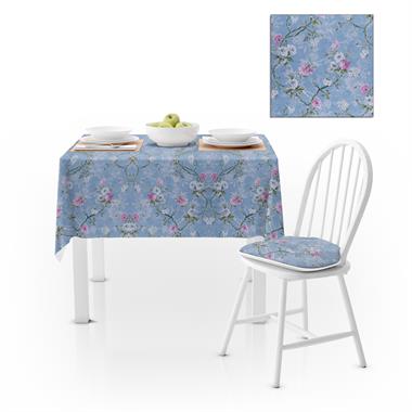 Sarmaşık Çiçek Desenli Mavi Pembe Kadife Dokulu 180X260 Masa Örtüsü