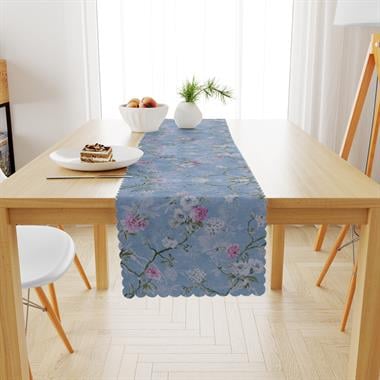 Sarmaşık Çiçek Desenli Renkli Mavi Pembe Kadife Dokulu Runner 40x180 