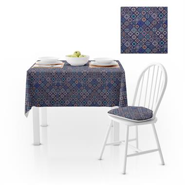 Seramik Desenli Mavi Modern Dijital Baskılı Petek Dokuma Masa Örtüsü 140x260