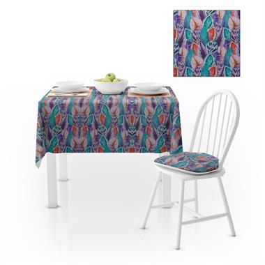 Sıralı Yaprak Desenli Mor Yeşil Dijital Baskılı Petek Dokuma Masa Örtüsü 120x140