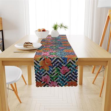 Siyah Beyaz Zigzag Desenli Pembe Turuncu Dijital Baskılı Petek Dokuma Runner 40x140