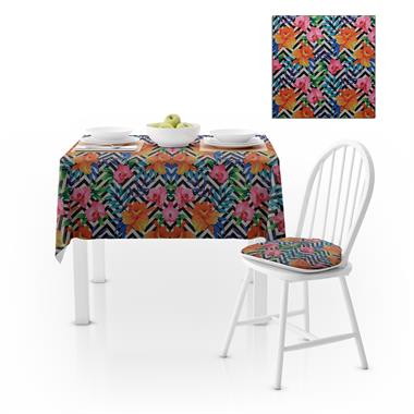 Siyah Beyaz Zigzag Desenli Pembe Turuncu Dijital Baskılı Petek Dokuma Masa Örtüsü 120x140