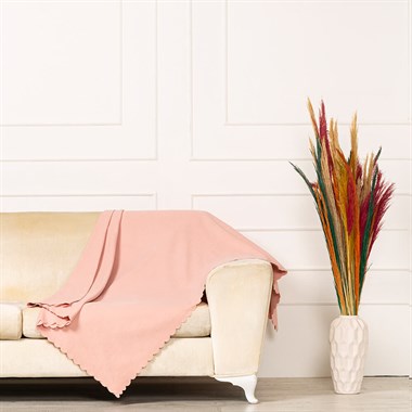 Soft Pembe Dokuma Kadife Şönil Düz Kumaş Çift Taraflı Koltuk Şalı Örtüsü Maxi Set (3+3+1+1)
