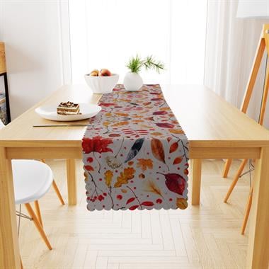 Sonbahar Yaprak Temalı Desenli Dijital Baskılı Petek Dokuma Runner 40x140 