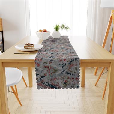 Sulu Boya Desenli Gri Kiremit Dijital Baskılı Petek Dokuma Runner 40x140 