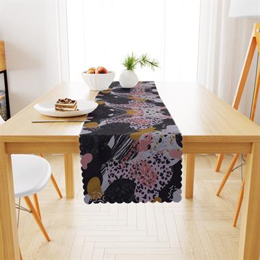 Sulu Boya Desenli Siyah Pembe Dijital Baskılı Petek Dokuma Runner 40x140 