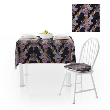 Sulu Boya Desenli Siyah Pembe Dijital Baskılı Petek Dokuma Masa Örtüsü 140x220