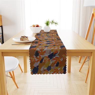 Sulu Boya Desenli Turuncu Taba Dijital Baskılı Petek Dokuma Runner 40x140 