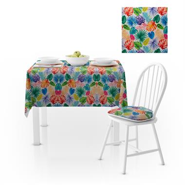 Tropikal Yaprak Desenli Siyah Beyaz Dijital Baskılı Petek Dokuma Masa Örtüsü 140x220