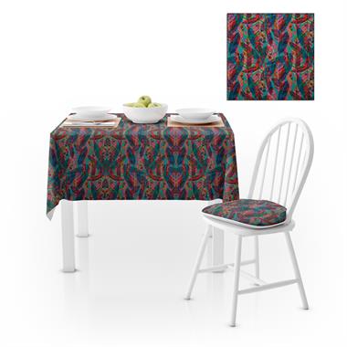 Uzun Yaprak Desenli Kırmızı Dijital Baskılı Petek Dokuma Masa Örtüsü 120x140