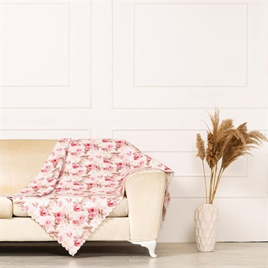 Vizon Yapraklı Modern Gül Desen Dokuma Dijital Baskılı Kadife Şönil Koltuk Şalı Örtüsü Maxi Set (3+3+1+1)