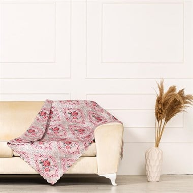 Vizon Zemin Efektli Modern DamaskDesen Dokuma Dijital Baskılı Kadife Şönil Koltuk Örtüsü Şalı 175x215cm
