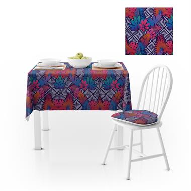 Yaprak Desenli Dekoratif Geometrik Zemin Renkli Dijital Baskılı Petek Dokuma Masa Örtüsü 140x260