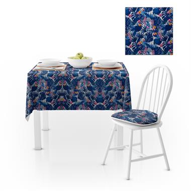 Yaprak Desenli Lacivert Dijital Baskılı Petek Dokuma Masa Örtüsü 140x220