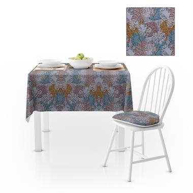 Yaprak Desenli Modern Renk Beyaz Dijital Baskılı Petek Dokuma Masa Örtüsü 140x220
