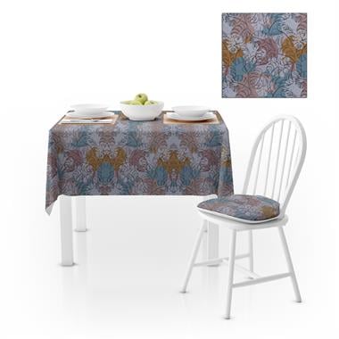 Yaprak Desenli Modern Renk Beyaz Dijital Baskılı Petek Dokuma Masa Örtüsü 140x180