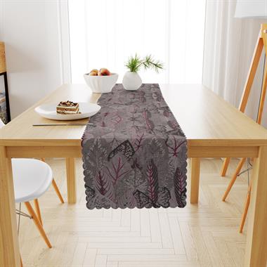 Yaprak Desenli Pembe Vizon Dijital Baskılı Petek Dokuma Runner 40x140 