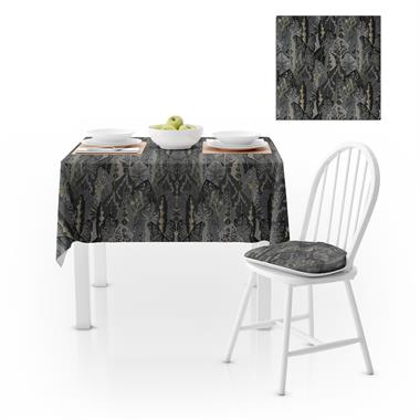 Yaprak Desenli Siyah Gri Dijital Baskılı Petek Dokuma Masa Örtüsü 140x220