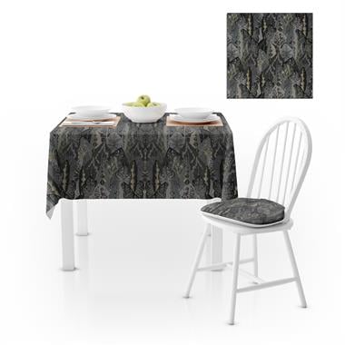 Yaprak Desenli Siyah Gri Dijital Baskılı Petek Dokuma Masa Örtüsü 120x140