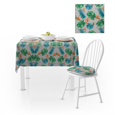 Yaprak Desenli Turuncu Yeşil Beyaz Dijital Baskılı Petek Dokuma Masa Örtüsü 140x220