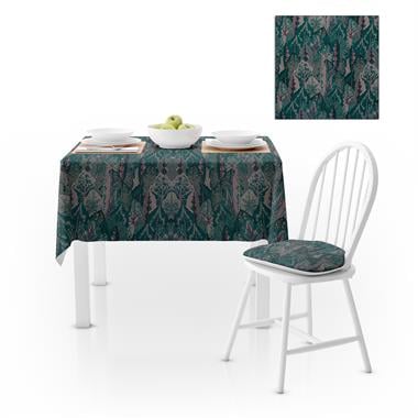 Yaprak Desenli Yeşil Dijital Baskılı Petek Dokuma Masa Örtüsü 140x220