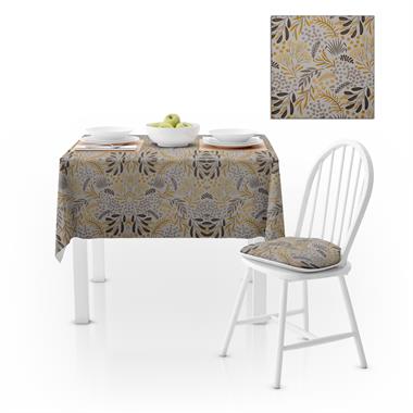 Zeytin Dalı Desenli Sarı Gri Dijital Baskılı Petek Dokuma Masa Örtüsü 140x140