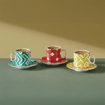 CAROLINE KÖŞELİ KIRMIZI TÜRK KAHVESİ FİNCAN SETİ (90ml)