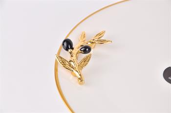 Efegil Oliva Siyah-Gold Yaldızlı Porselen 25cm Sunumluk Ayaklı 25x25x6cm