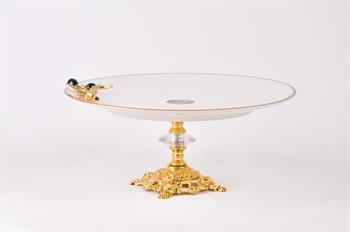 Efegil Oliva Siyah-Gold Yaldızlı Porselen 25cm Sunumluk Ayaklı 25x25x6cm