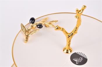 Efegil Oliva Siyah-Gold Yaldızlı Porselen 2 Katlı Sunumluk 19cm - 25cm 25x25x25cm