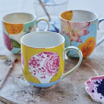 Royal Küçük Mug Beyaz   Mavi Çiçek Desenli