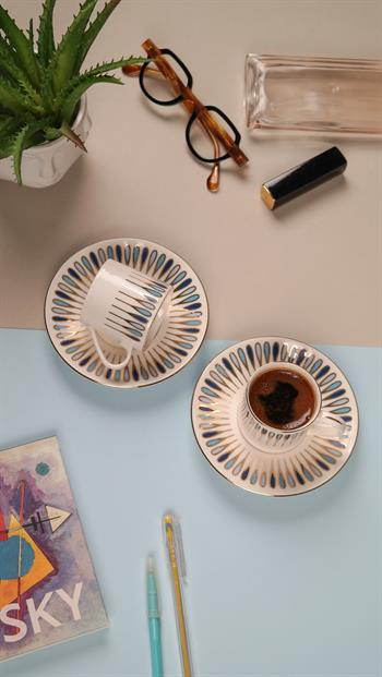 Porser Pera Mavi Kahve Fincan Takımı 2 Kişilik 4 Parça