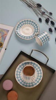 Porser Peyda Açık Mavi Kahve Fincan Takımı 2 Kişilik 4 Parça