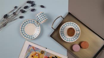 Porser Peyda Açık Mavi Kahve Fincan Takımı 2 Kişilik 4 Parça