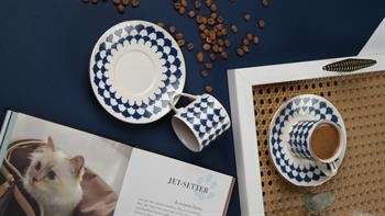 Porser Peyda Koyu Mavi Kahve Fincan Takımı 2 Kişilik 4 Parça