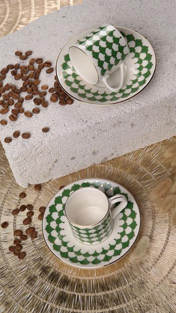 Porser Peyda Koyu Yeşil Kahve Fincan Takımı 2 Kişilik 4 Parça