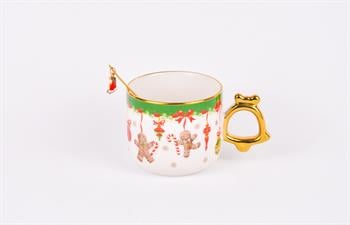 Tohana Altın Kaşıklı Yeni Yıl Porselen Kupa-Kurabiye Adam