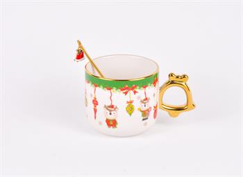 Tohana Altın Kaşıklı Yeni Yıl Porselen Kupa-Geyik